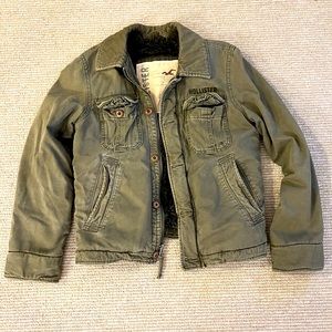 Hollister Sherpa Lined Jacket Olive Green Trucker Jacket